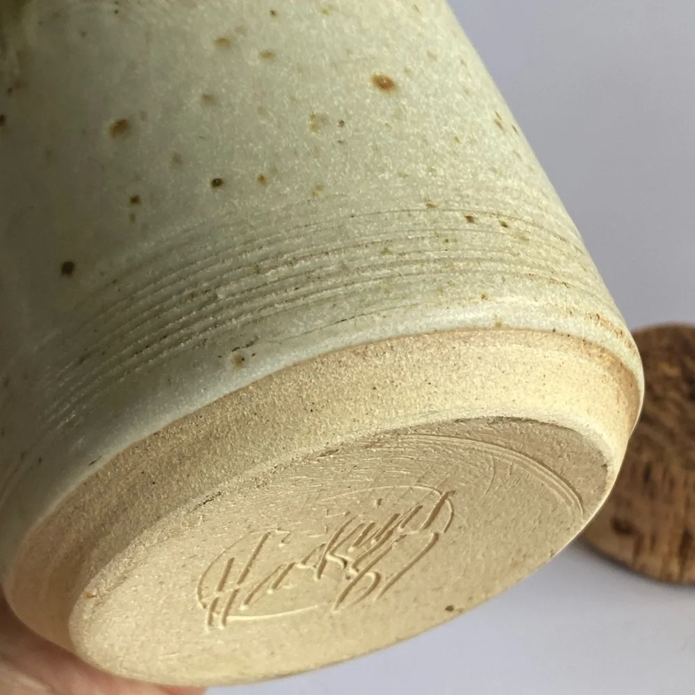Hand Made 1987 Stoneware Pottery Container GRITS Сrock W/ Lid Signed Bob Huskins